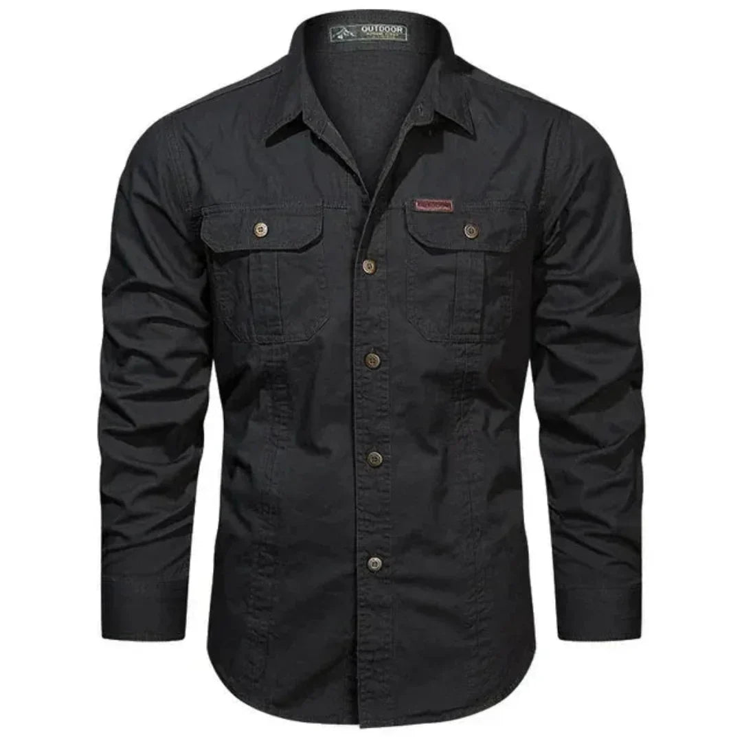 Waylynn Men's Long Sleeve Utility Shirt With Dual Button Flap Chest Pockets And Button Down Front