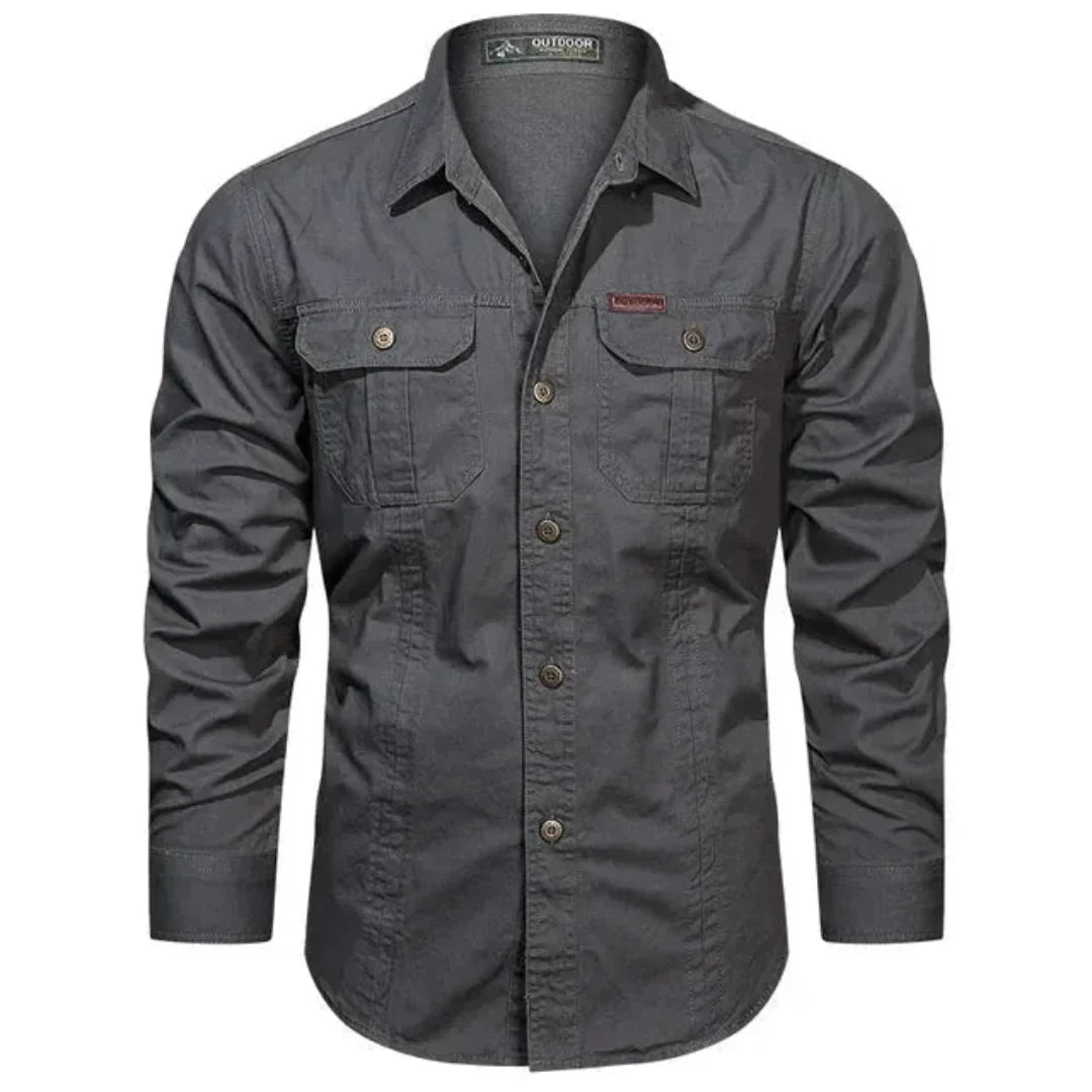 Waylynn Men's Long Sleeve Utility Shirt With Dual Button Flap Chest Pockets And Button Down Front