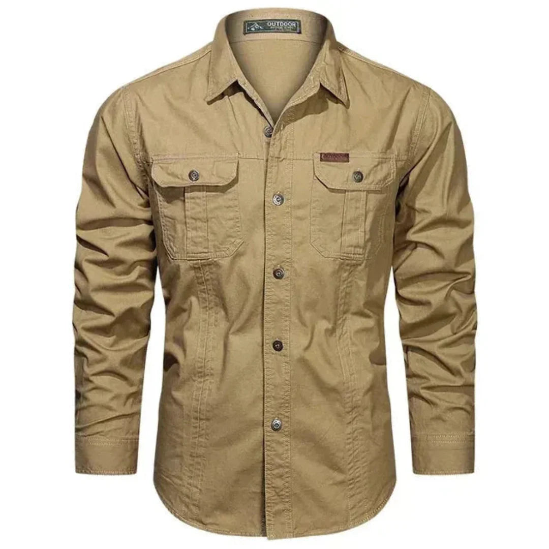 Waylynn Men's Long Sleeve Utility Shirt With Dual Button Flap Chest Pockets And Button Down Front