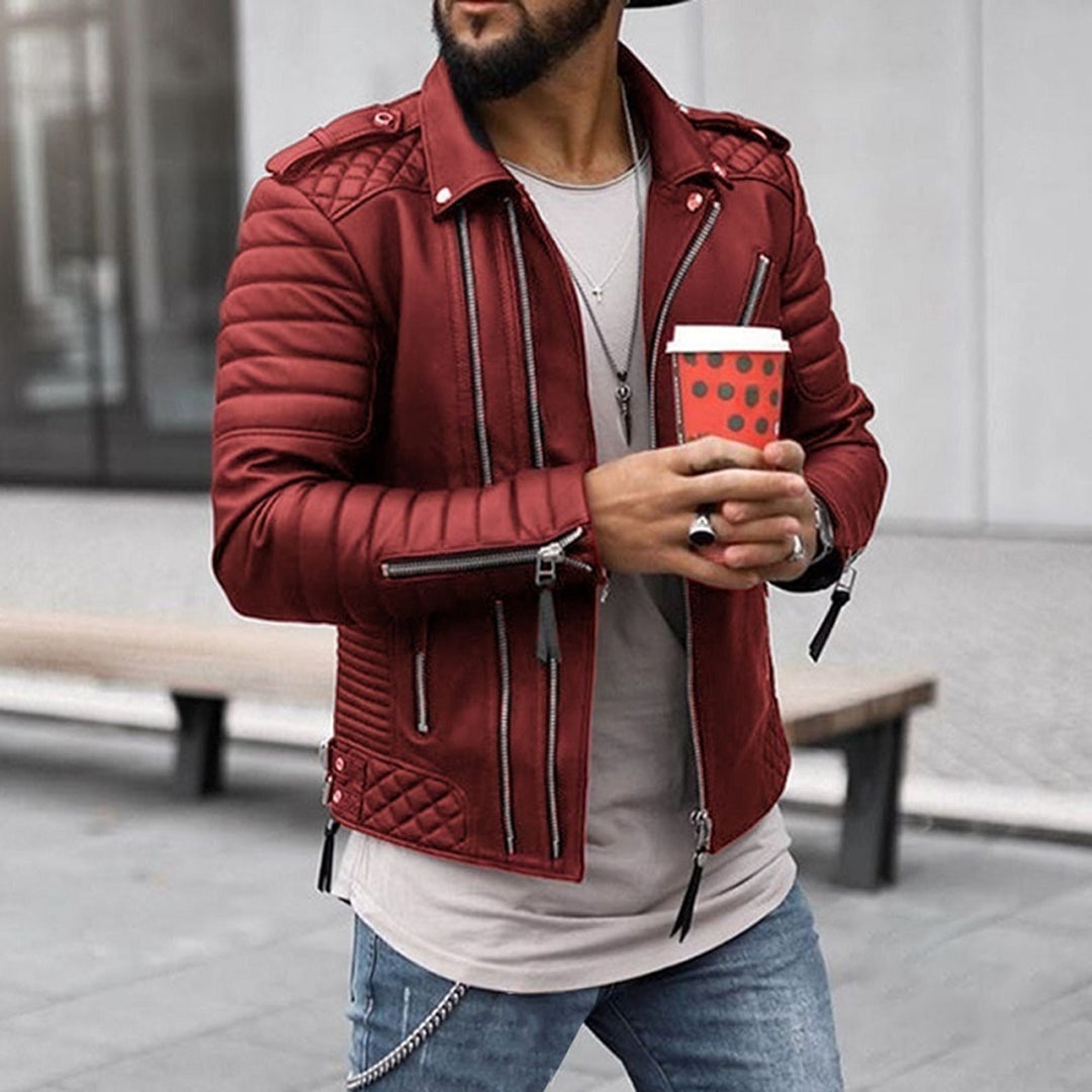 Julian Mens Stylish Zip Up Moto Biker Jacket By TrendAura Modern Leather Look With Quilted Shoulders