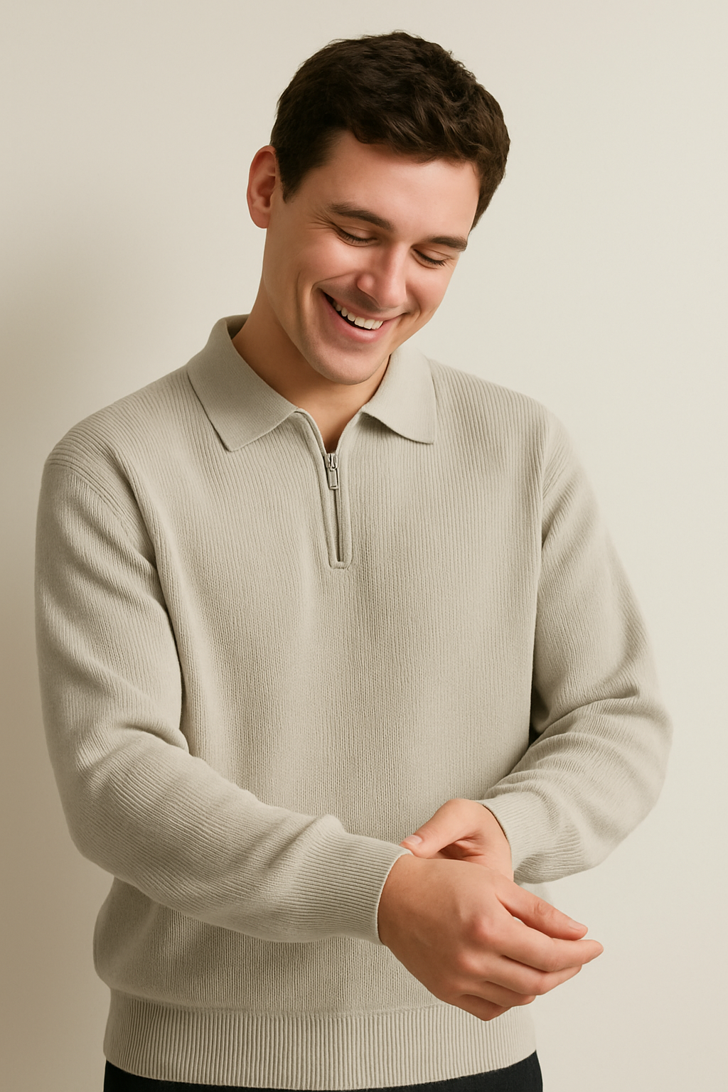 TrendAura Mens Quarter Zip Sweatshirt Soft Knit Relaxed Fit Ribbed Trim Casual Pullover