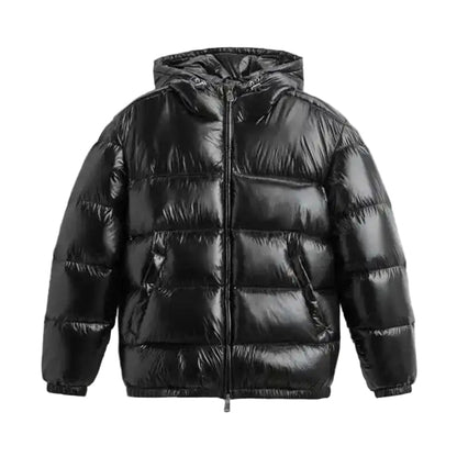 Hooded down jacket - Quilted winter jacket with zipper for men
