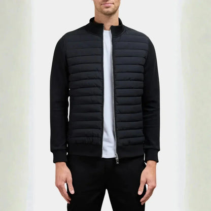 Men's Quilted Hybrid Jacket with Lightweight Padded Front Stand Collar and Soft Sleeves for Easy Movement