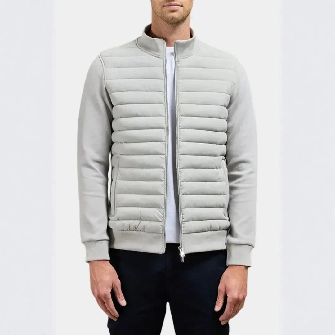 Men's Quilted Hybrid Jacket with Lightweight Padded Front Stand Collar and Soft Sleeves for Easy Movement