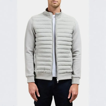 Men's Quilted Hybrid Jacket with Lightweight Padded Front Stand Collar and Soft Sleeves for Easy Movement