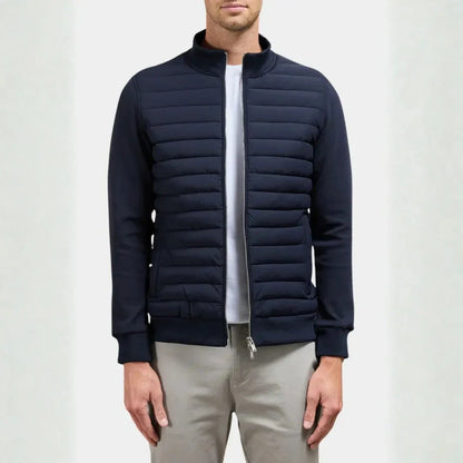 Men's Quilted Hybrid Jacket with Lightweight Padded Front Stand Collar and Soft Sleeves for Easy Movement