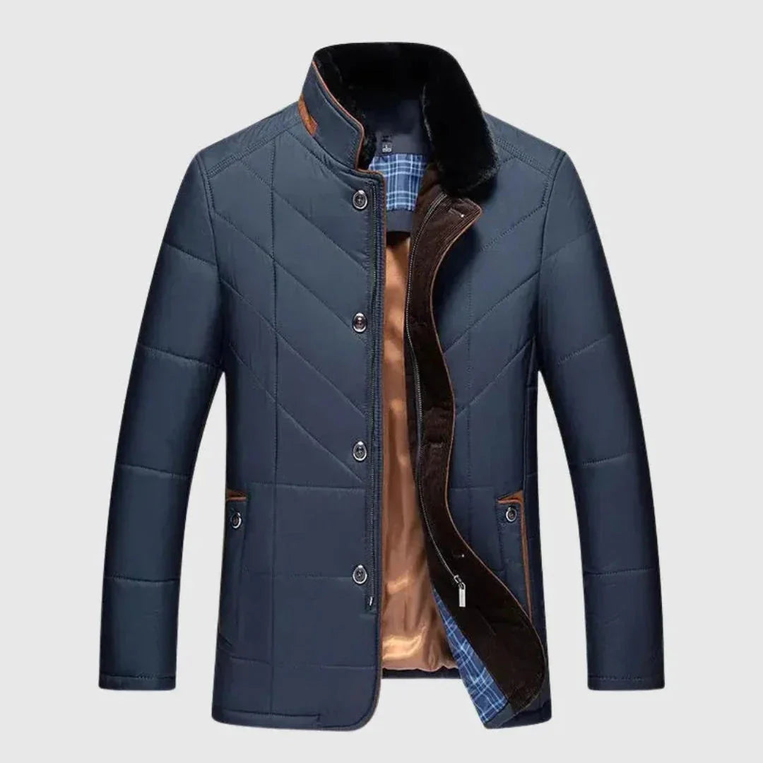 Mens Quilted Padded Jacket With Stand Collar Lightweight Padding And Double Button Zipper Closure Waylynn