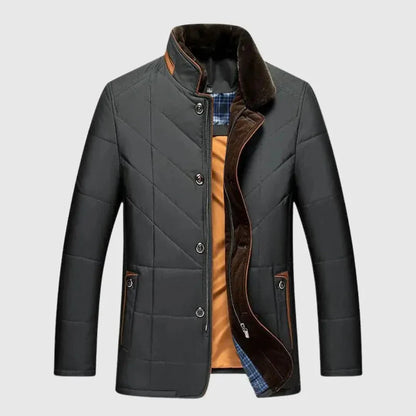 Mens Quilted Padded Jacket With Stand Collar Lightweight Padding And Double Button Zipper Closure Waylynn