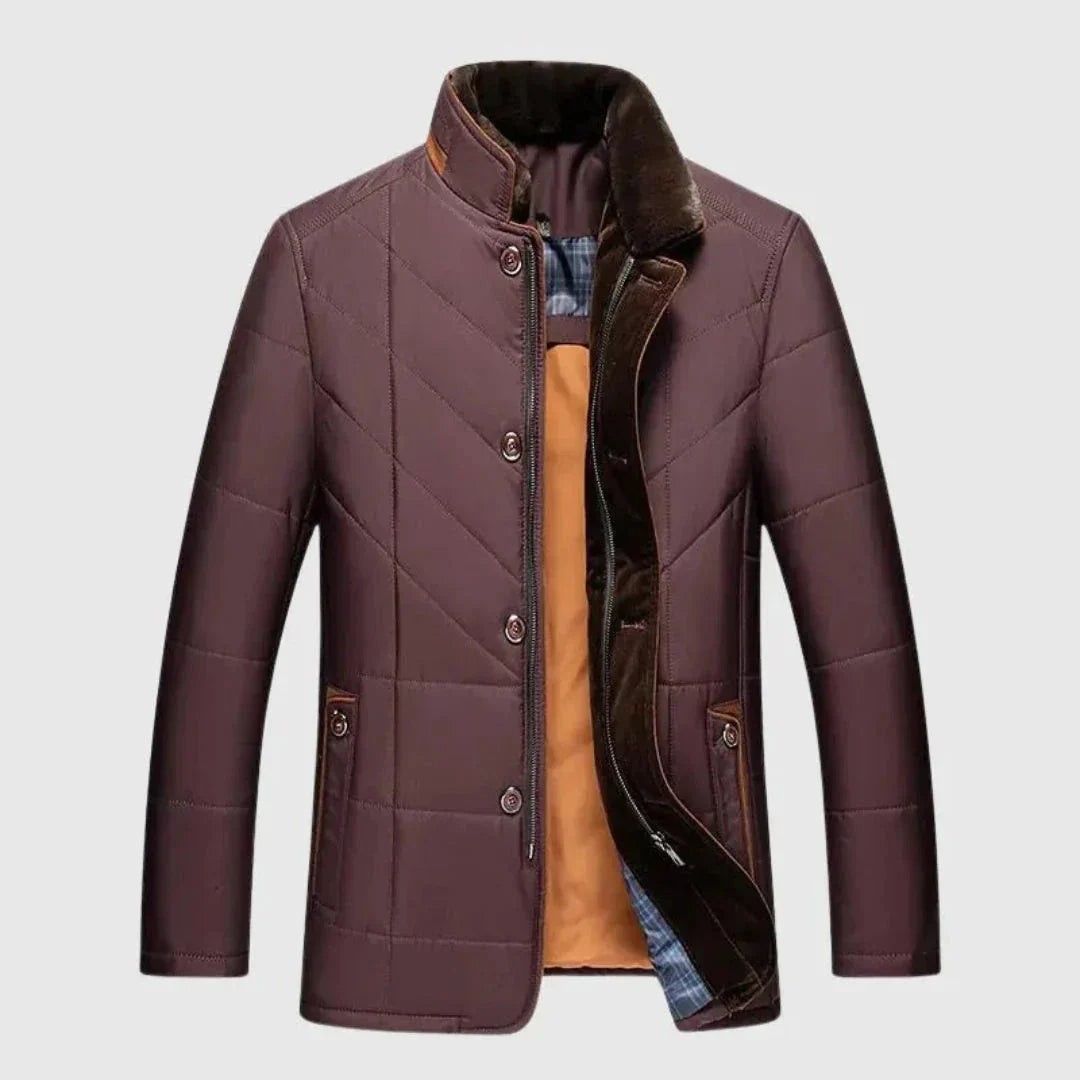 Mens Quilted Padded Jacket With Stand Collar Lightweight Padding And Double Button Zipper Closure Waylynn