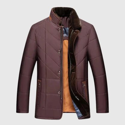 Mens Quilted Padded Jacket With Stand Collar Lightweight Padding And Double Button Zipper Closure Waylynn