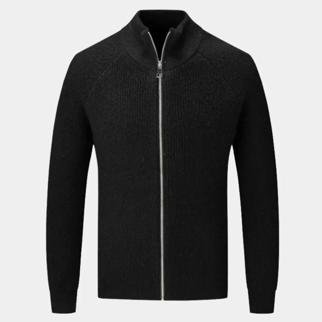 Waylynn Men's Ribbed Zip Cashmere Blend Sweater With High Stand Collar And Full Zip Closure