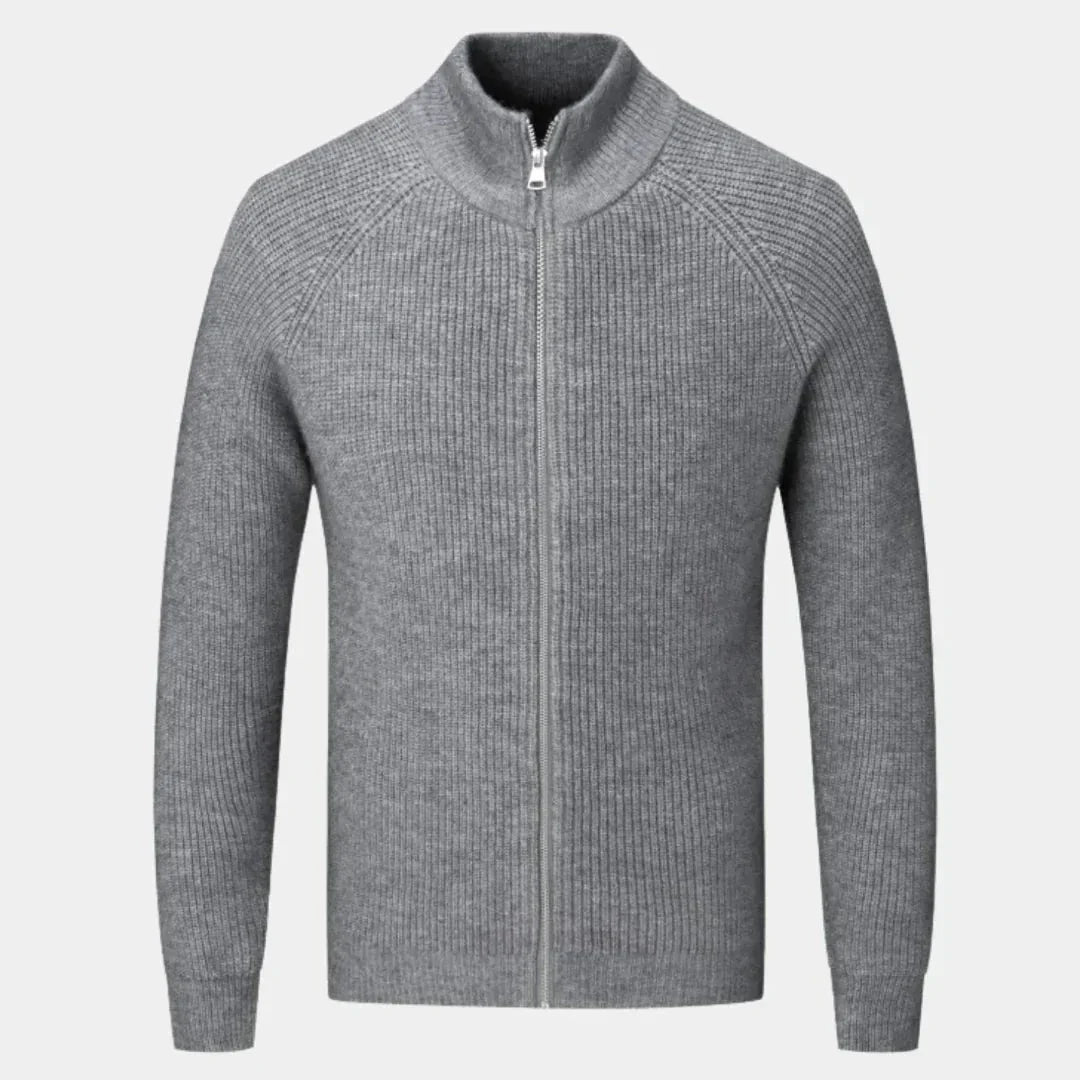 Waylynn Men's Ribbed Zip Cashmere Blend Sweater With High Stand Collar And Full Zip Closure