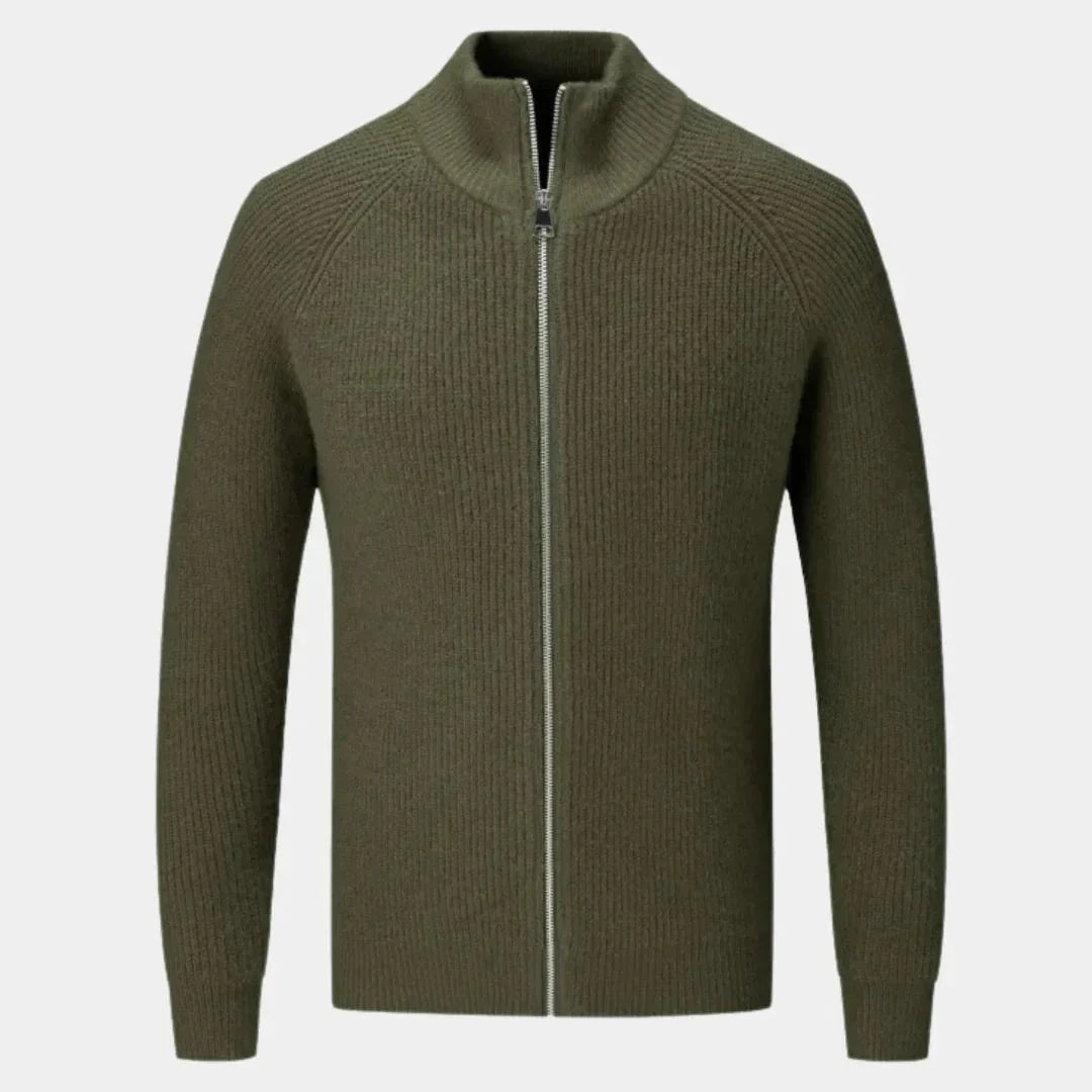 Waylynn Men's Ribbed Zip Cashmere Blend Sweater With High Stand Collar And Full Zip Closure