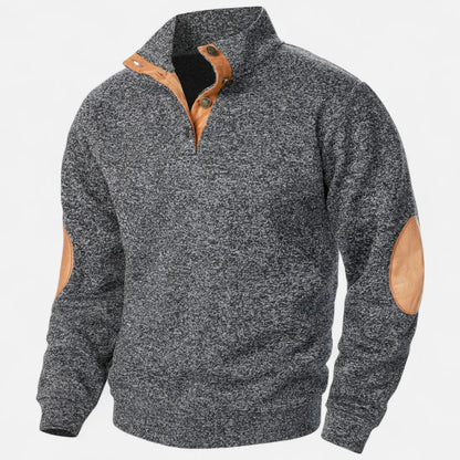 Men's Stand Collar Knit Sweater With Suede Trim And Elbow Patches Heritage Inspired Warm Durable Style