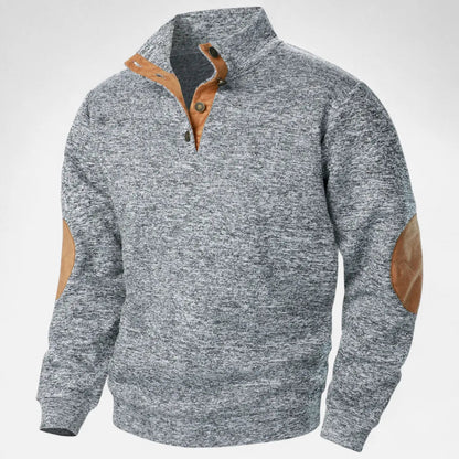 Men's Stand Collar Knit Sweater With Suede Trim And Elbow Patches Heritage Inspired Warm Durable Style