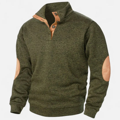 Men's Stand Collar Knit Sweater With Suede Trim And Elbow Patches Heritage Inspired Warm Durable Style