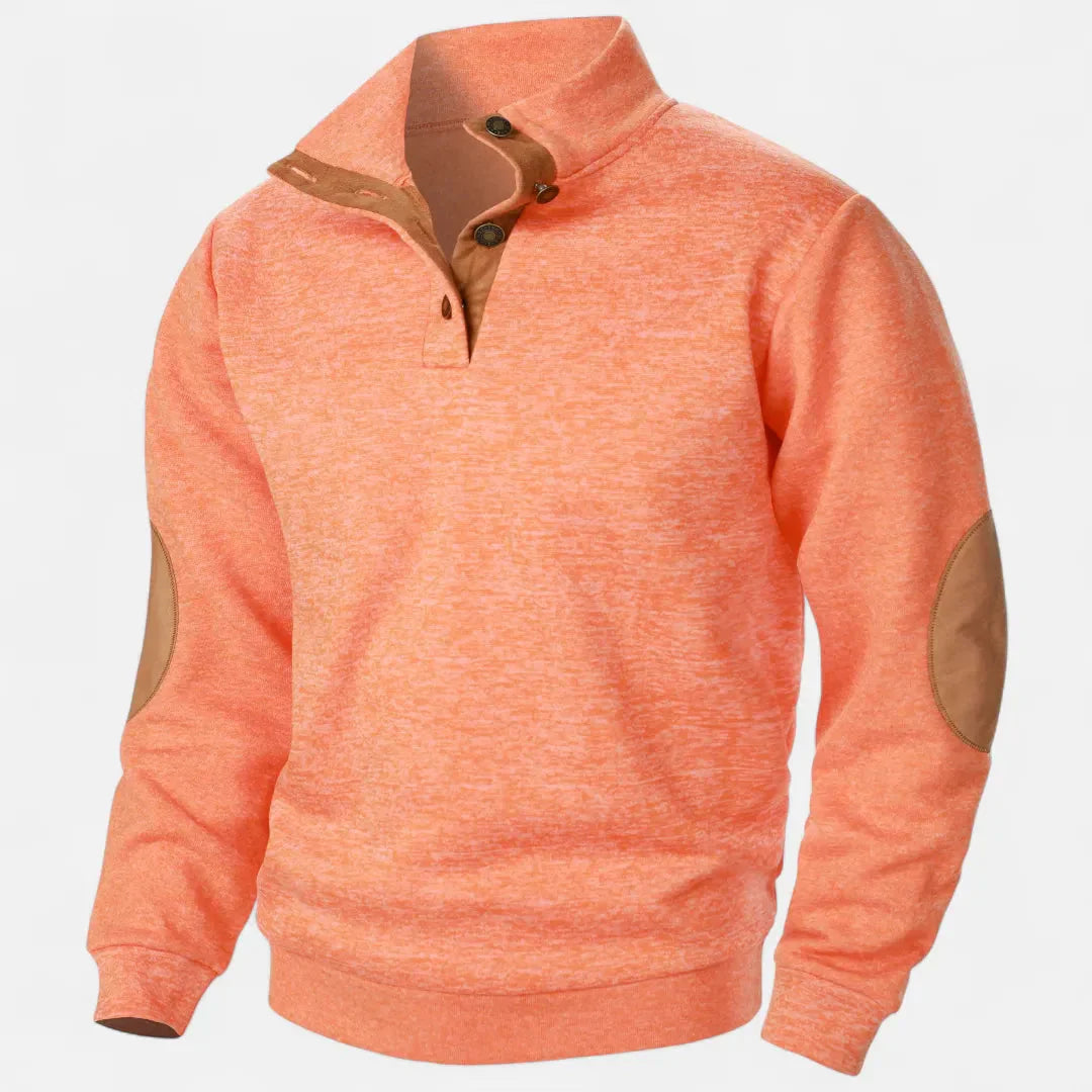 Men's Stand Collar Knit Sweater With Suede Trim And Elbow Patches Heritage Inspired Warm Durable Style