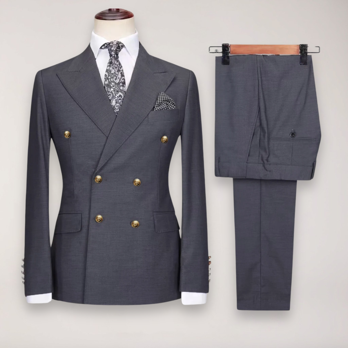 Mens Formal Two Piece Suit With Gold Button Blazer For Distinguished Gentlemen And Confident Occasions