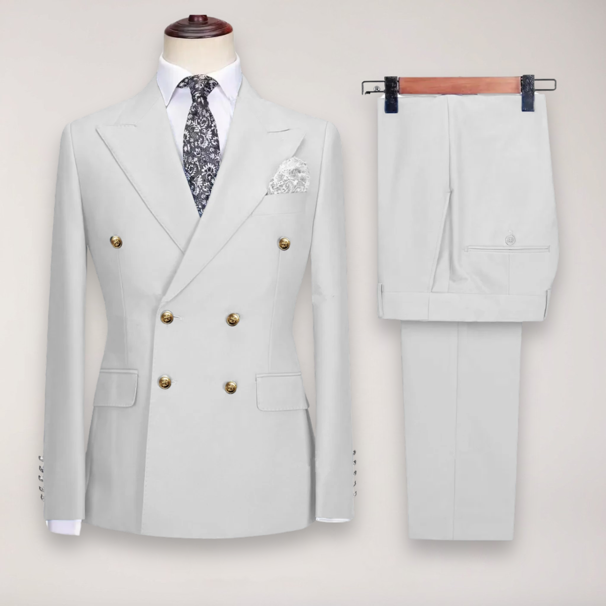Mens Formal Two Piece Suit With Gold Button Blazer For Distinguished Gentlemen And Confident Occasions