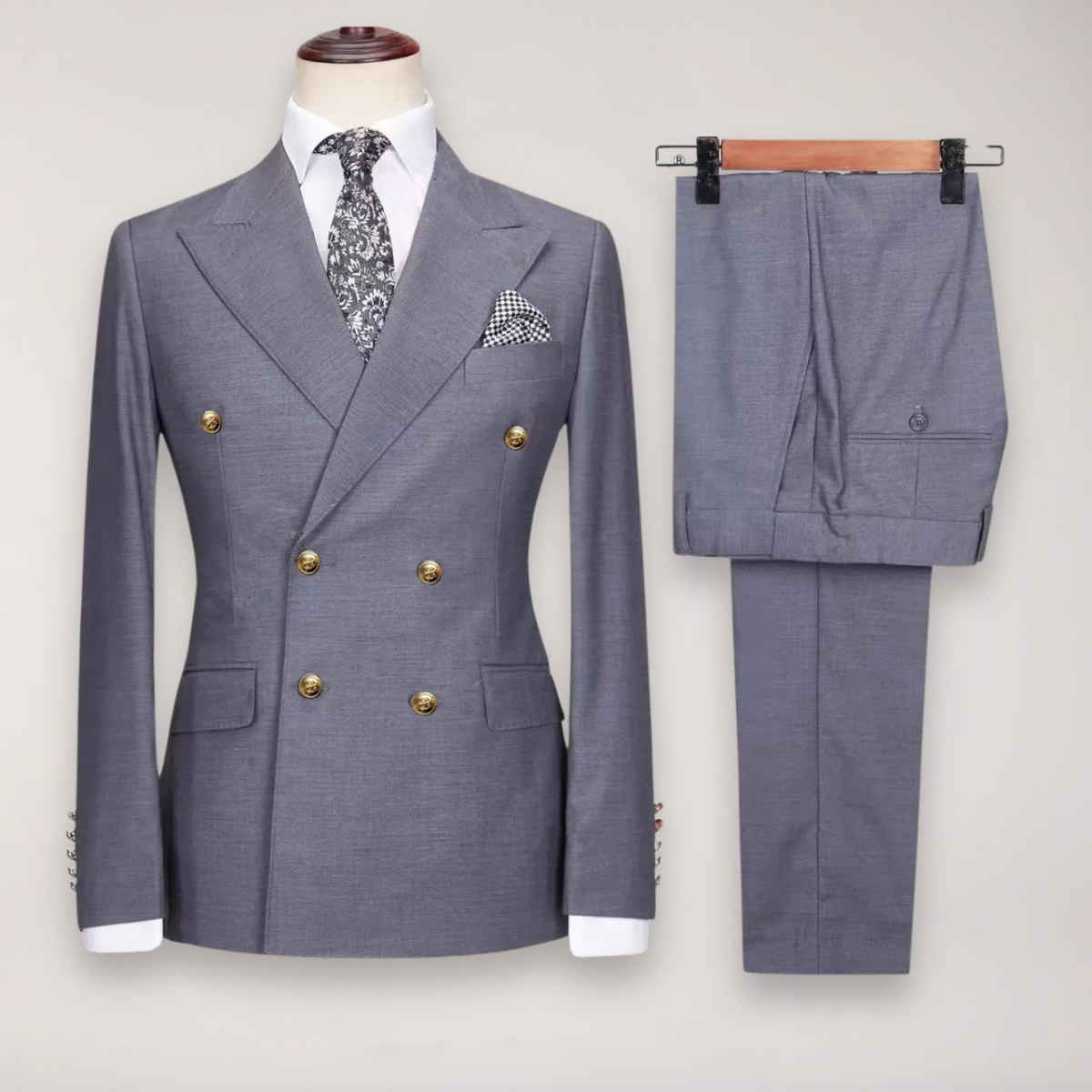 Mens Formal Two Piece Suit With Gold Button Blazer For Distinguished Gentlemen And Confident Occasions