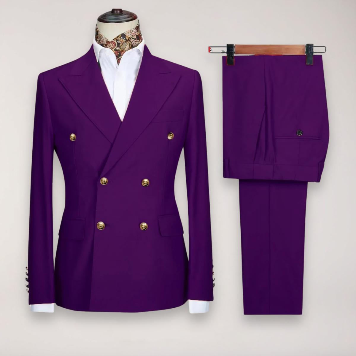 Mens Formal Two Piece Suit With Gold Button Blazer For Distinguished Gentlemen And Confident Occasions