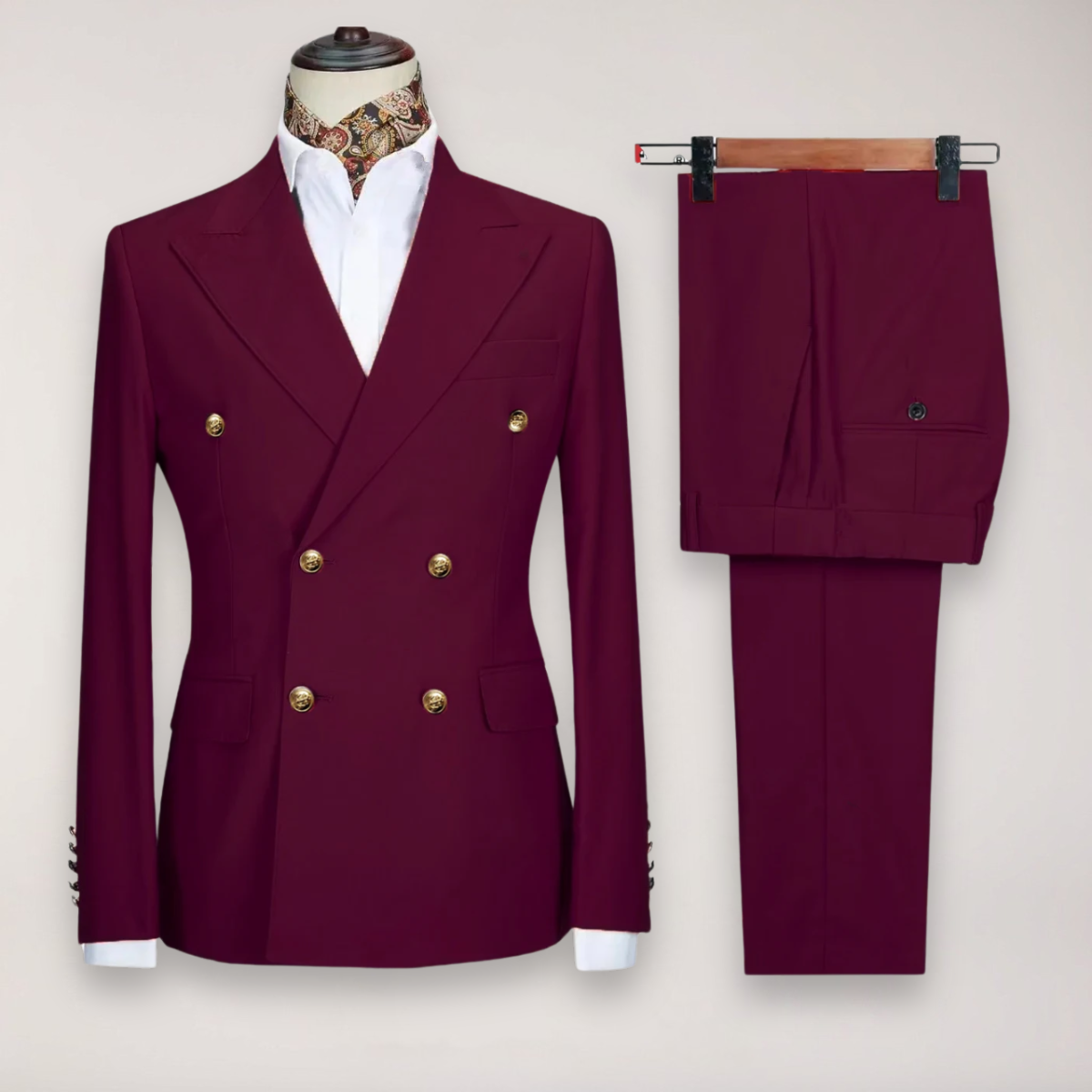 Mens Formal Two Piece Suit With Gold Button Blazer For Distinguished Gentlemen And Confident Occasions
