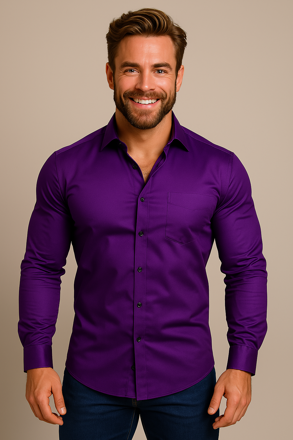 Men's Structured Long Sleeve Button Up Shirt For Professionals With Classic Fit For Everyday Style