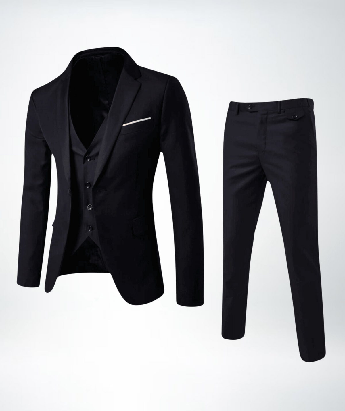 Eric Men's Navy Blue Three Piece Classic Formal Suit Set Blazer Vest and Trousers