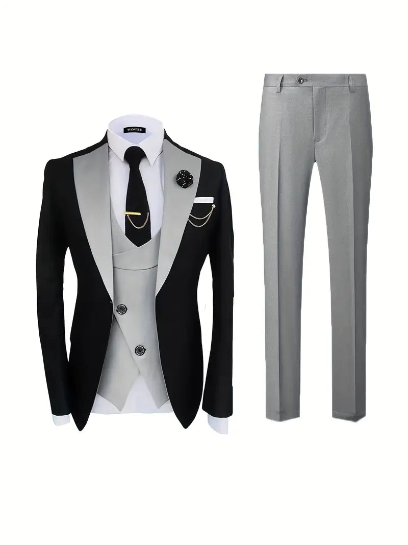 Mens Tailored Three Piece Tuxedo Suit With Contrasting Shawl Lapel For Formal Events Premium Quality