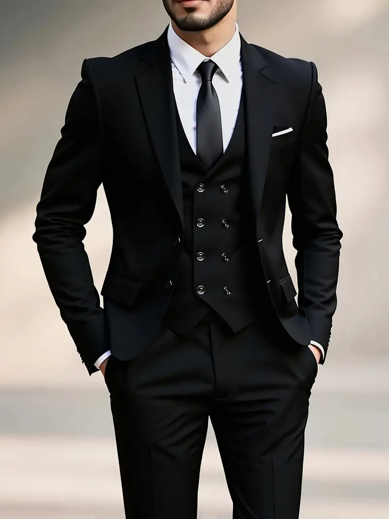 Mens Tailored Three Piece Tuxedo Suit With Contrasting Shawl Lapel For Formal Events Premium Quality