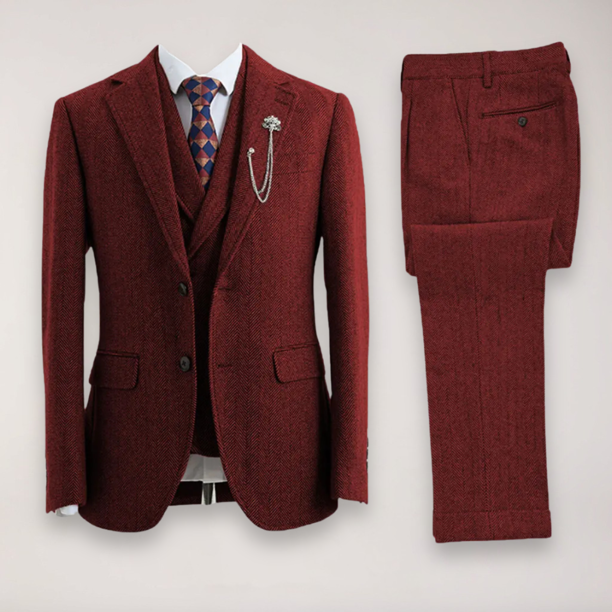 Men’s Classic Three-Piece Suit | Tailored Blazer, Trousers, and Waistcoat