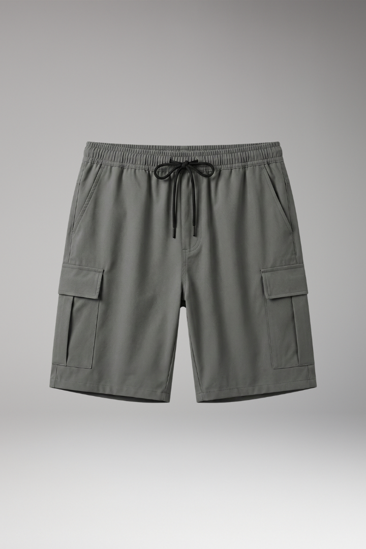 Men’s Cargo Shorts with Drawstring Waistband and Knee-Length Cut - TrendAura