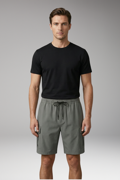 Men’s Cargo Shorts with Drawstring Waistband and Knee-Length Cut
