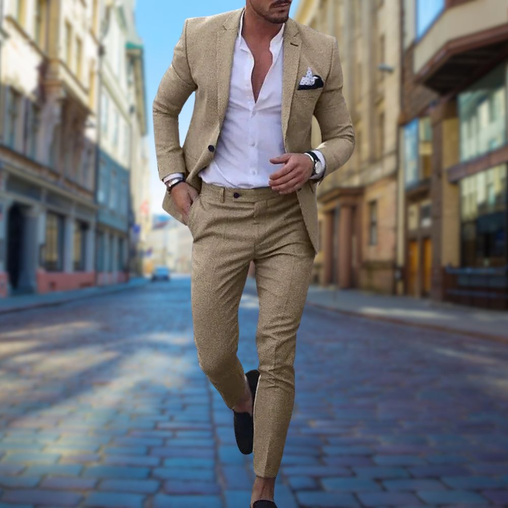 Men's Slim Fit Suit Two Piece for Wedding Guests and Formal Events with Sharp Modern Details