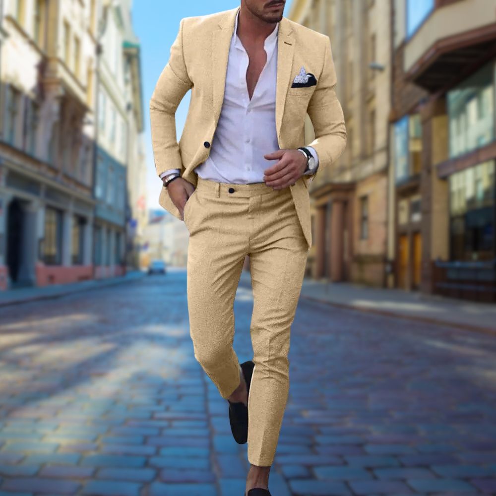 Men's Slim Fit Suit Two Piece for Wedding Guests and Formal Events with Sharp Modern Details