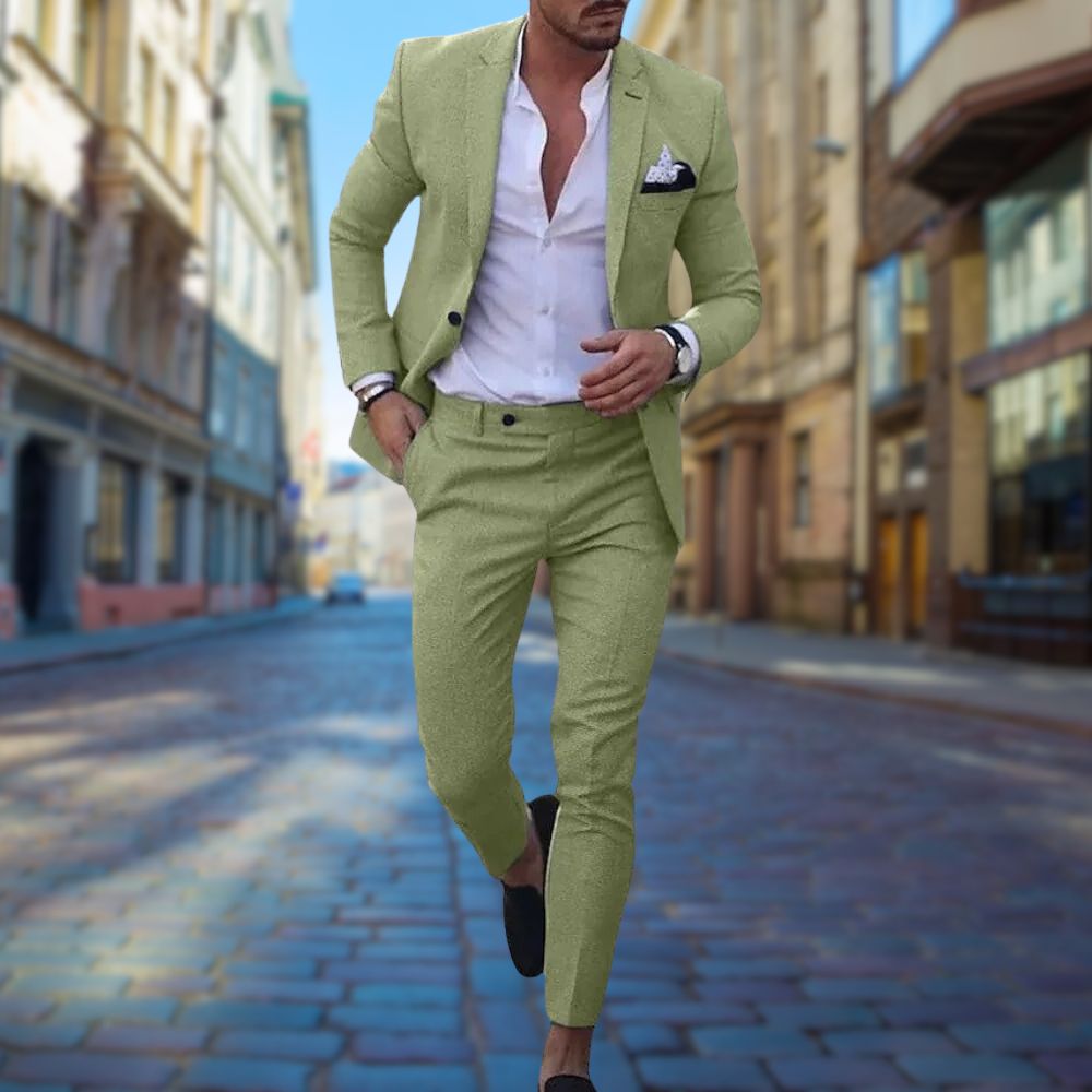 Men's Slim Fit Suit Two Piece for Wedding Guests and Formal Events with Sharp Modern Details