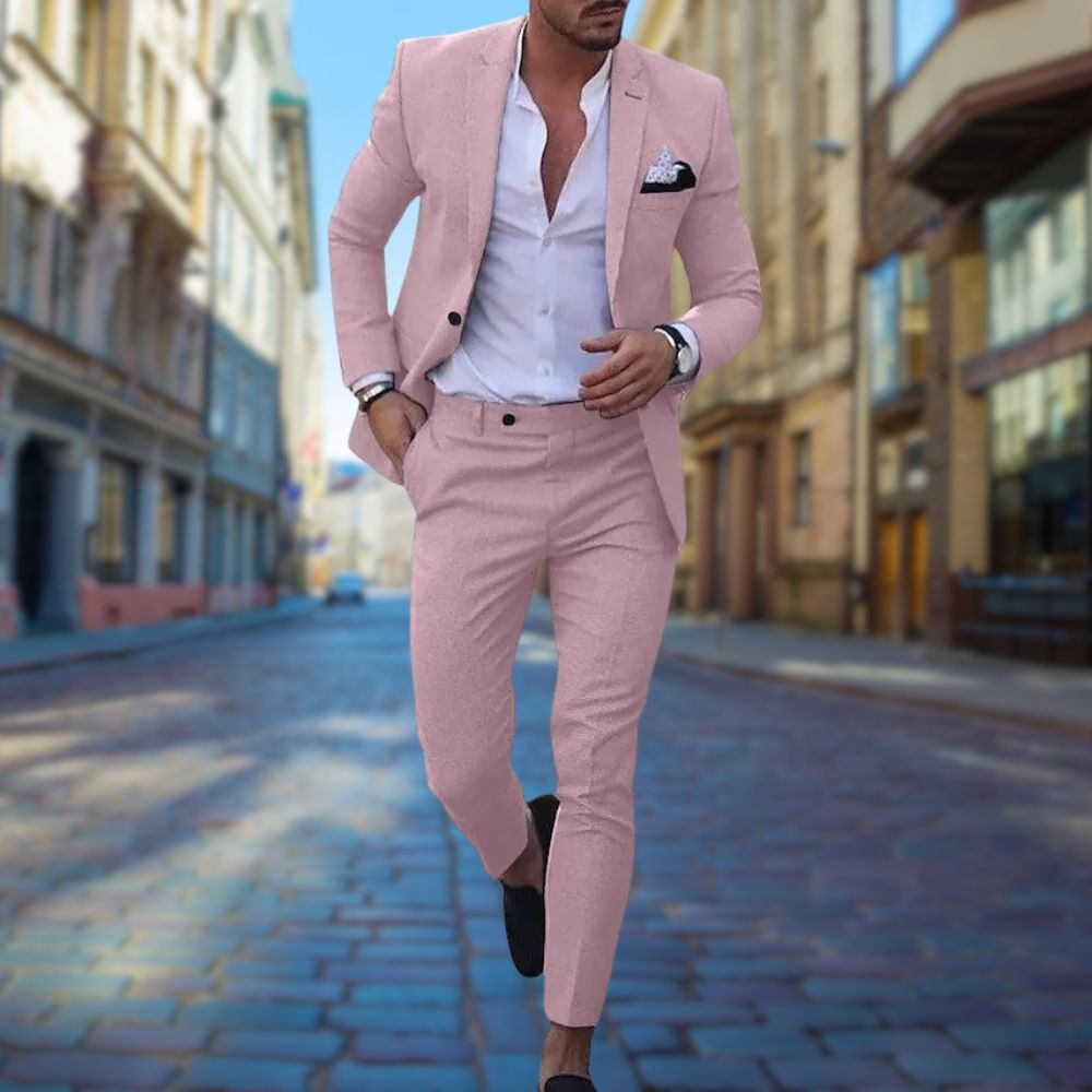 Men's Slim Fit Suit Two Piece for Wedding Guests and Formal Events with Sharp Modern Details