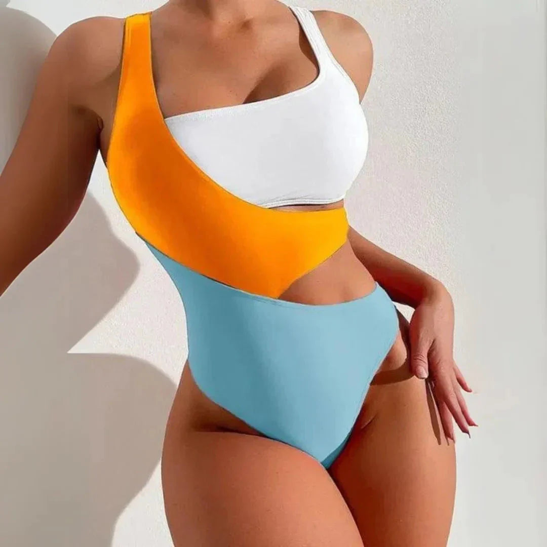 Michaela Colorblock One-Shoulder Cut-Out Swimsuit