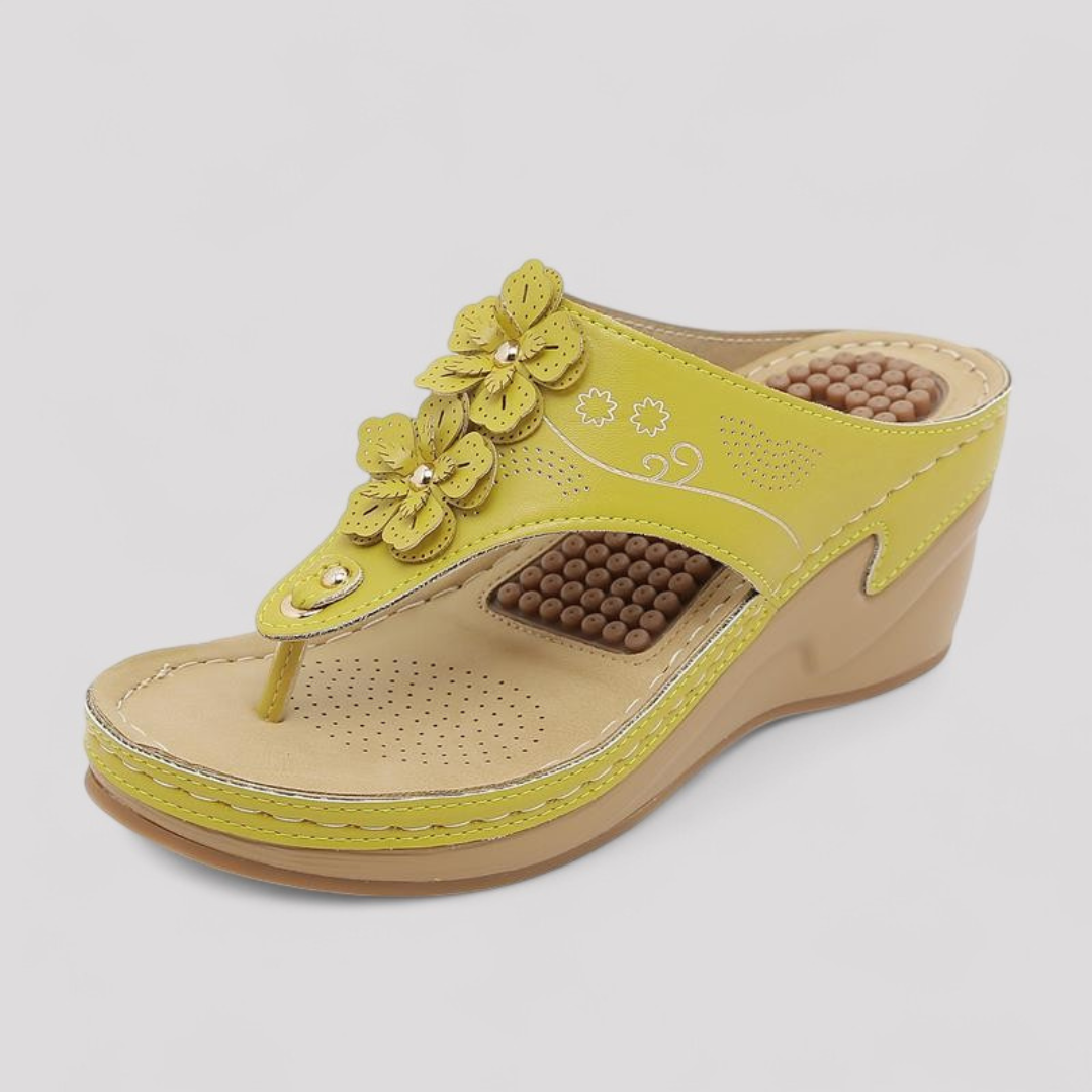 Lena Orthopedic Wedge Sandal For Women All Day Comfort With Elegant Lift And Floral Design