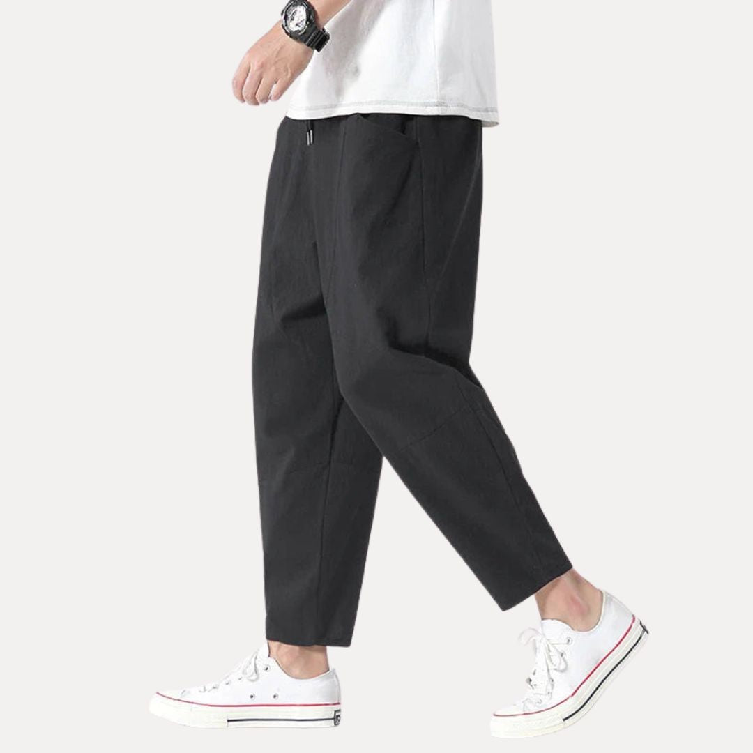 TrendAura Mico Cropped Lounge Pants Cotton Japanese Style Tapered Drawstring Waist