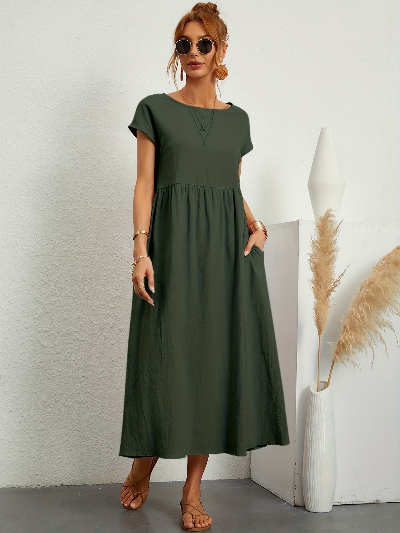 Women's Lightweight Dress with Short Sleeves and A-Line Cut - TrendAura