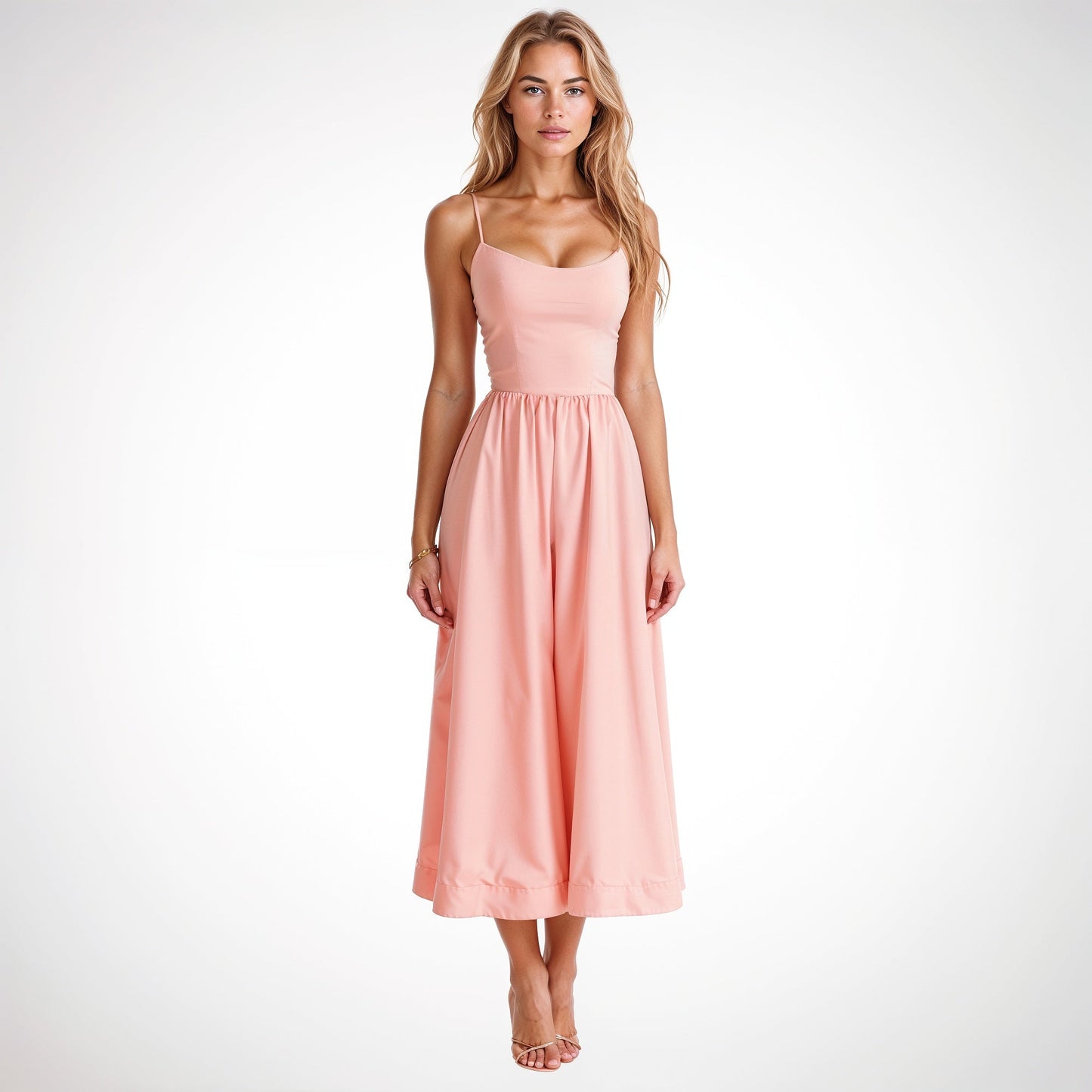 Spaghetti Strap Midi Dress With A Line Cut For Women Elegant Flattering Silhouette Lightweight Summer Ready