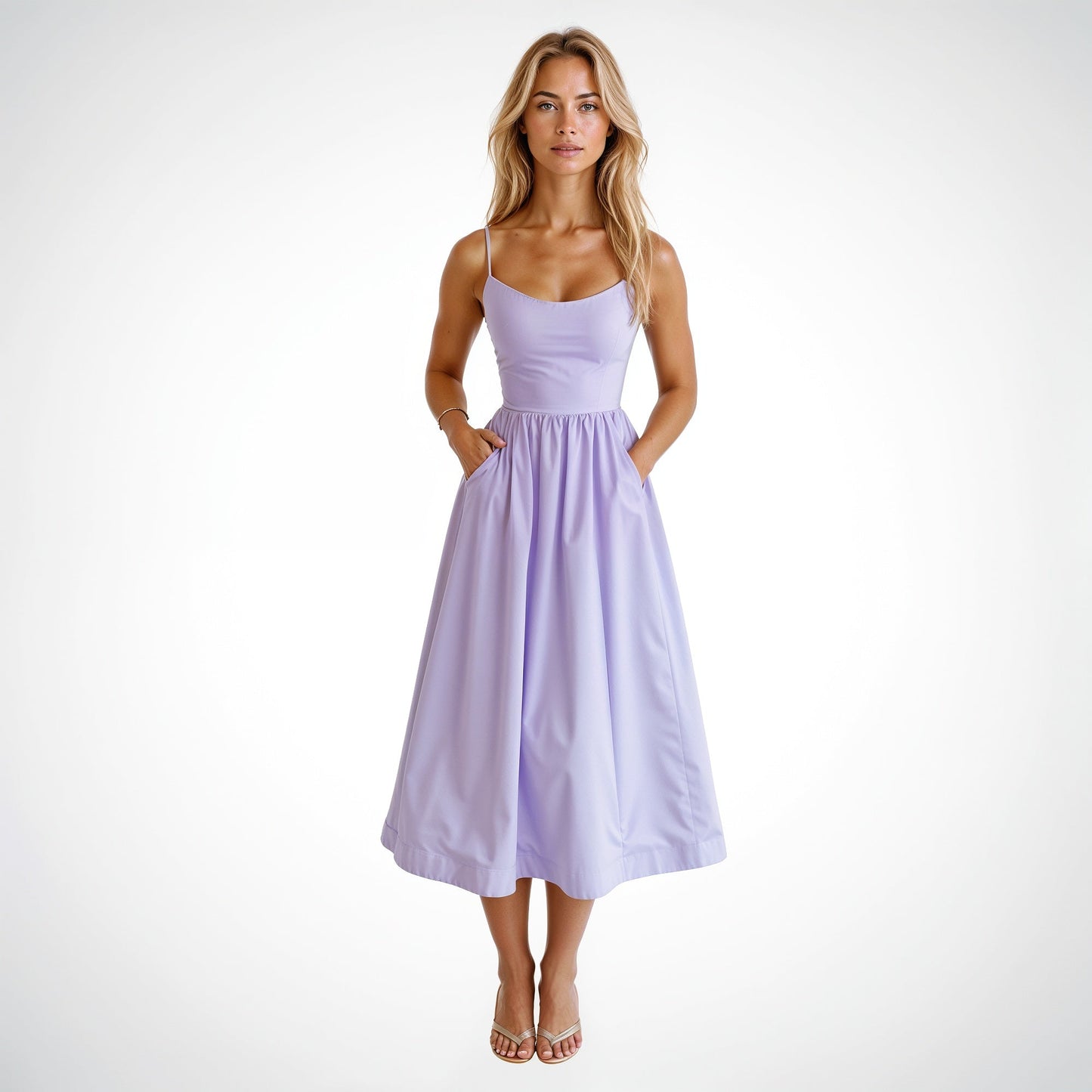 Spaghetti Strap Midi Dress With A Line Cut For Women Elegant Flattering Silhouette Lightweight Summer Ready