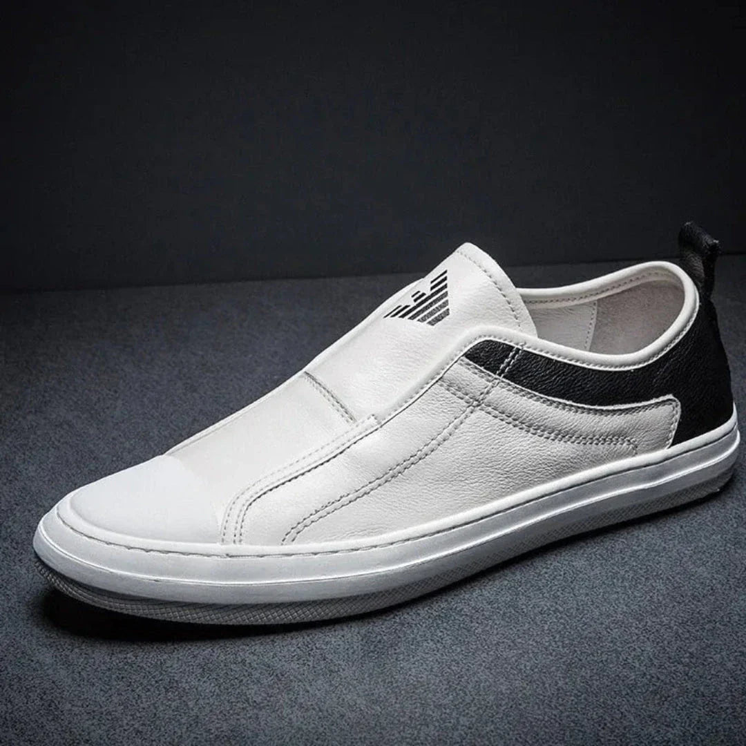 Mikee Slip On Leather Sneakers For Men With Cushioned Insole And Durable Rubber Sole
