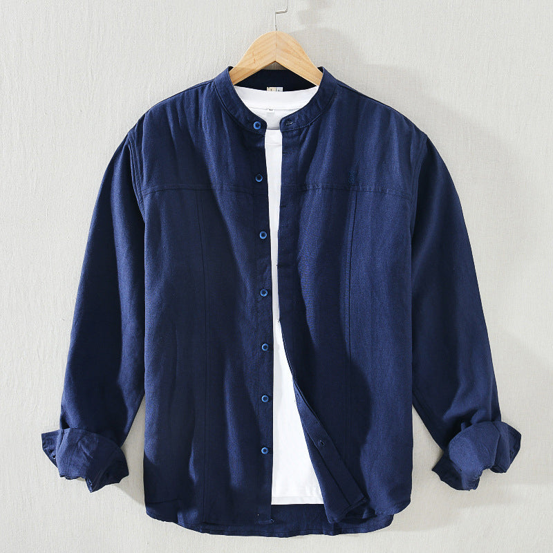 TrendAura Mens Mandarin Collar Shirt Casual Fit Lightweight Breathable Cotton Long Sleeve