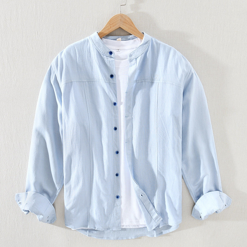 TrendAura Mens Mandarin Collar Shirt Casual Fit Lightweight Breathable Cotton Long Sleeve