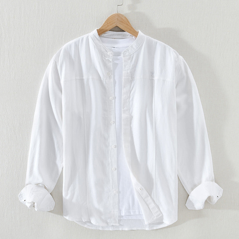TrendAura Mens Mandarin Collar Shirt Casual Fit Lightweight Breathable Cotton Long Sleeve