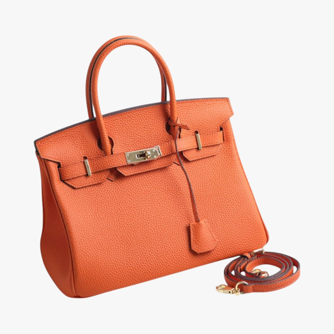 Lux Leather Handbag For Women With Gold Tone Hardware Removable Shoulder Strap Structured Professional Tote