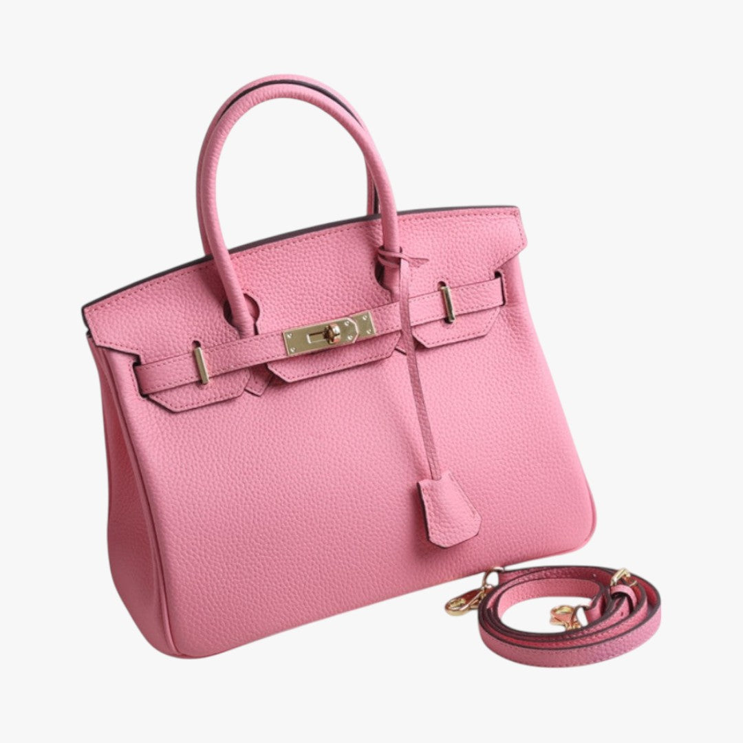 Lux Leather Handbag For Women With Gold Tone Hardware Removable Shoulder Strap Structured Professional Tote