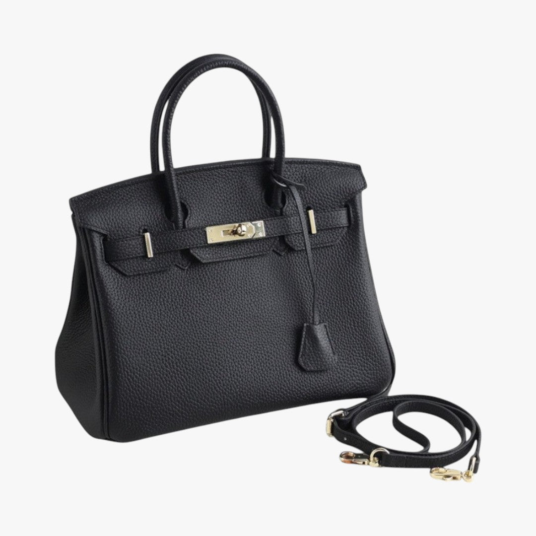 Lux Leather Handbag For Women With Gold Tone Hardware Removable Shoulder Strap Structured Professional Tote